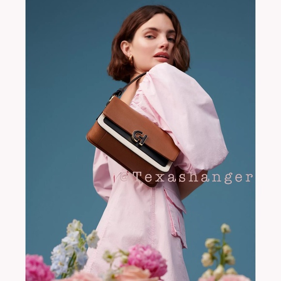 NWT Cole Haan Mini Leather Shoulder Bag Black/White/British Tan - Picture 6 of 16